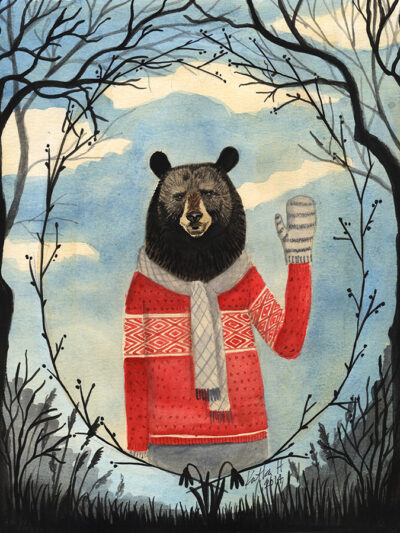 Bear Waving in Red Sweater - Print